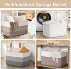 Goodpick Large Woven Blanket Basket 23.6" x 15.7" x 13.8" Cotton Rope Storage Organizer for Dirty Clothes Pillows, Soft Toy Storage Basket for Nursery Home Decor, White & Light Brown