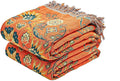 Boho Throw Blanket, 100% Cotton Ultra Soft Luxury Throw Rustic Quilt, 60"x80" Floral Printed Farmhouse Decor Bed Summer Blankets, All Season Rustic Reversible Bohemian Throw for Bed - Orange