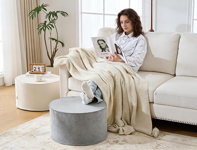 Large 22" Sturdy Ottoman Pouf for Living Room, Bedroom, Playroom, High Density Foam Filling Footrest, Side Table, Extra Seating Home College Dorm Décor Extra Firm (Gray)