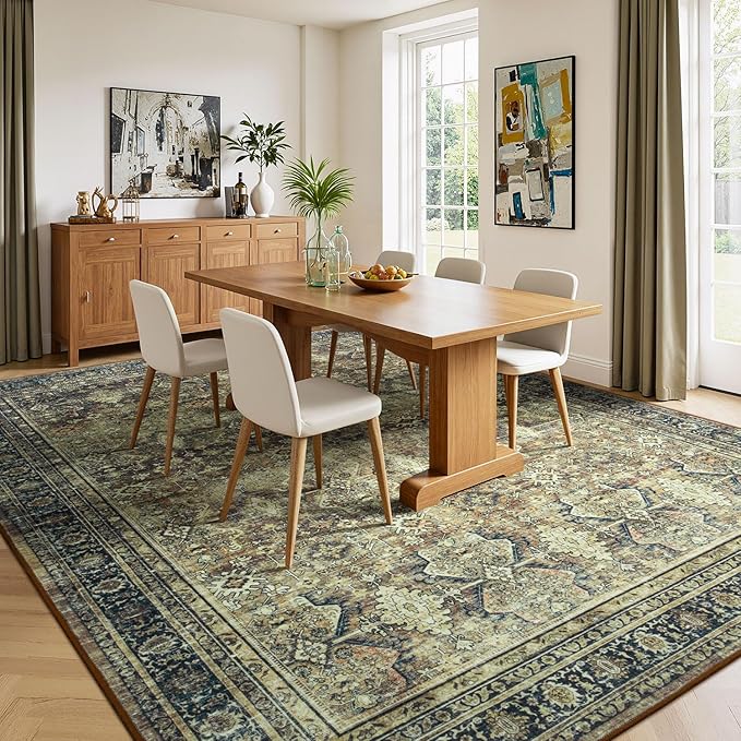 Lessymo Washable Area Rug for Living Room,8x10 Dark Brow Large Rugs with Non-Slip Backing,Soft Boho Carpets for Bedroom Dining Room Nursery Home Office
