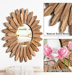 Emfogo Wall Mirror 21 inch Rustic Wood Sunburst Boho Mirror Wall Decor Home Decor for Bedroom Living Room Entryway Farmhouse (Carbonized Black)