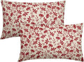 Red Floral Pillow Covers 12x20 Set of 2 Vintage Rustic Old Style Cute Small Flower Cream Print Rectangle Decorative Outdoor Pillowcases Fall Farmhouse Throw Cushion Case Couch Sofa Bed Decor