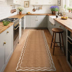 GarveeHome 2.6x10 Scalloped Washable Runner Rug for Kitchen, Soft Brown Long Hallway Runner Non Slip Entryway Rug Farmhouse Thin Laundry Mat Stain Resistant Carpet for Bathroom Beside Rug