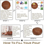 Thgonwid Round Unstuffed Pouf Cover, Leather Foot Stool Ottoman with Storage, Bean Bag Floor Chair, Multi Functional Footrest for Living Room, Bedroom or Balcony (Brown)