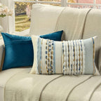 FUTEI Navy Brown Accent Throw Pillow Covers Set of 2, 12x20 Inch Plush Tufted Striped Textured Decorative Pillow Cases for Farmhouse Boho Couch Decor