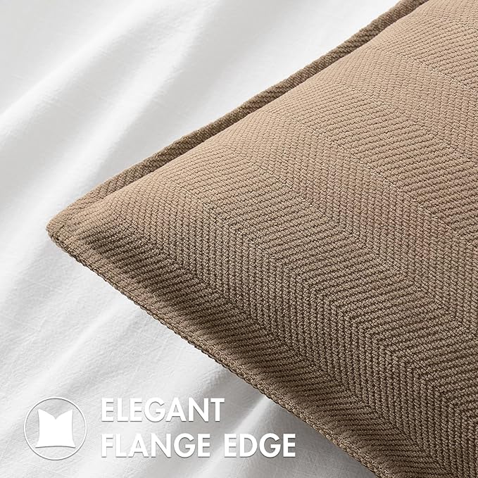 MIULEE Pack of 2 Coco Brown Decorative Pillow Covers 22x22 Inch Soft Chenille Luxurious Couch Throw Pillows Farmhouse Cushion Covers Euro Shams with Elegant Design for Sofa Bed Living Room Home Decor