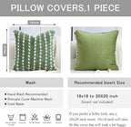 18x18 Boho Pillow Cover - Chenille Tufted Decorative Throw Pillow Cover Soft Velvet Backing, Farmhouse Striped Square Accent Pillow Case for Sofa, Couch, Bedroom, Living Room, Green White