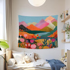 MNASAIOO Colorful Mountian Floral Wall Tapestry Hanging for Bedroom, Trendy Landscape Tapestries, Retro Abstract Wall Decor Banner for Living Girly Room Dorm 50x60in