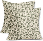 Olive Green Floral Pillow Covers 22x22 Set of 2 Vintage Rustic Old Style Cute Small Flower Green Cream Print Decorative Outdoor Pillowcases Farmhouse Throw Cushion Case Decor for Couch Sofa Bed