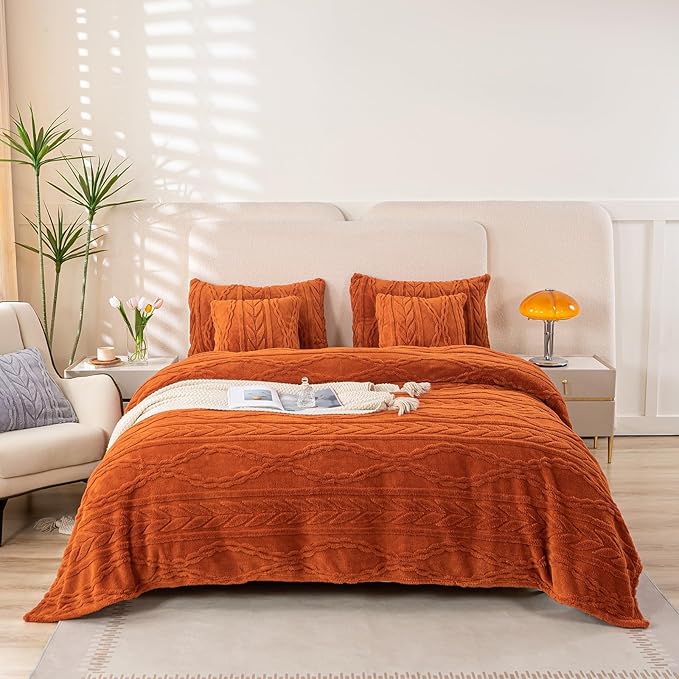 YUSOKI Queen Size Blanket Single Layer,Weight(4.4lb),370GMS-3D Stylish Design for Gift Home Decor (Burnt Orange,90"x90")