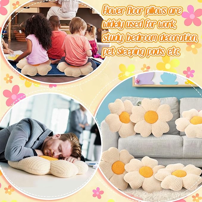 10 Pcs Cute Flower Pillow 15.75 Inch Flower Plush Throw Pillow Aesthetic Decorative Seating Cushion for Spring Back to School First Day of School Sofa Couch Decor (Monochrome,Light White)