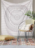 ANJANIYA Ombre Wall Hanging Bohemian Tapestry, Metallic Wall Art Bedspread, Psychedelic Hippie Mandala Dorm Décor for Hanging, Bedding, Beach Coverlet Curtain, Silver, 54"X60"