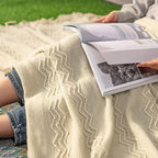 MIULEE Knitted Beige Throw Blanket Soft Sofa Knit Blanket for Couch 50 x 60 Inches, Solid Cozy Lightweight Wave Pattern Decorative Blankets with Tassels for Women, Kids