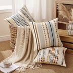 ANRODUO Pack of 1 Boho Decorative Throw Pillow Covers 18x18 Farmhouse Cushion Case Striped Chenille Pillow Cases Square Pillow Covers Accent Neutral Pillowcase for Sofa Couch Bed, Gray Blue Stripe
