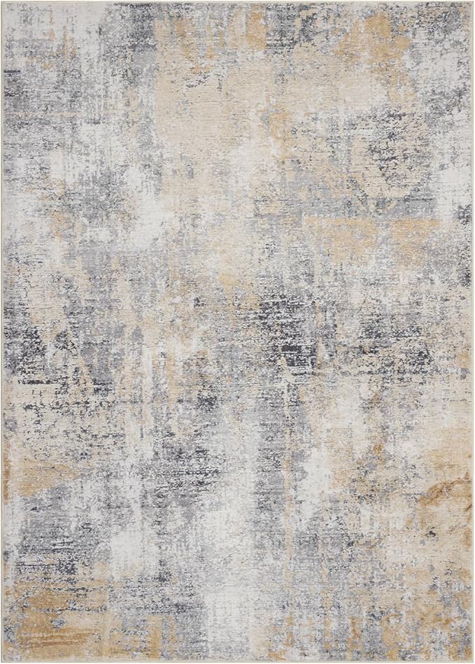 Area Rug 4×6, Vintage Boho Rug,Ultra-Soft Low Pile, Washable, Non Slip,Stain Resistant Printed Carpet for Living Room Bedrooms Playroom Office Kitchen, Gold/Grey
