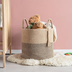 Mkono Woven Storage Basket Decorative Rope Basket Wooden Bead Decoration for Blankets,Toys,Clothes,Shoes,Plant Organizer Bin with Handles Living Room Home Decor, Yellow and Black, 16" W × 13.8"