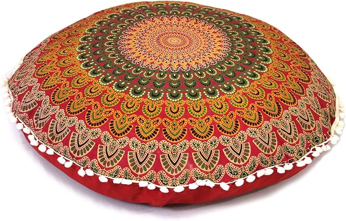 Large Round seat Floor Cushion Chair Ottoman Cover Pouf Pillow Meditation Floor Cushions for Adults Seating pouffe Ottoman Throw Covers Craft Room Furniture Sitting Cover 22 Inches Red Yellow