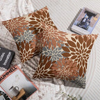 Brown Grey Gray Pillow Covers 20X20 Inch Set of 2, Spring Modern Geometry Dahlia Floral Print Decorative Throw Pillow Covers Outdoor Farmhouse Cushion Case for Couch Sofa Bed Decor