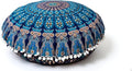 ICC Large Hippie Elephant Mandala Floor Pillow Cover - Cushion Cover - Pouf Cover Round Bohemian Yoga Decor Floor Cushion Case- 32" (Green Peacock)
