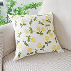 vctops Yellow Rose Embroidered Decorative Throw Pillow Cover Spring Summer Floral Square Pillow Cases Garden Cotton Cushion Cover for Couch Sofa Bed (Flower D,18"x18")