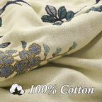 Snycler Boho Throw Blanket for Bed - 100% Cotton Ultra Soft Rustic Quilt Blanket Green Floral Bird Printed Farmhouse Decor Bed Blankets, 80"×90" All Season Rustic Throw for Sofa Chair Couch