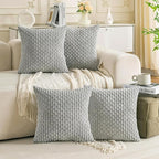 VAKADO Couch Throw Pillow Covers 18x18 Set of 4 Boho Rustic Decorative Corduroy Cushion Case Farmhouse Decor Square for Home Living Room Bed Sofa,Grey
