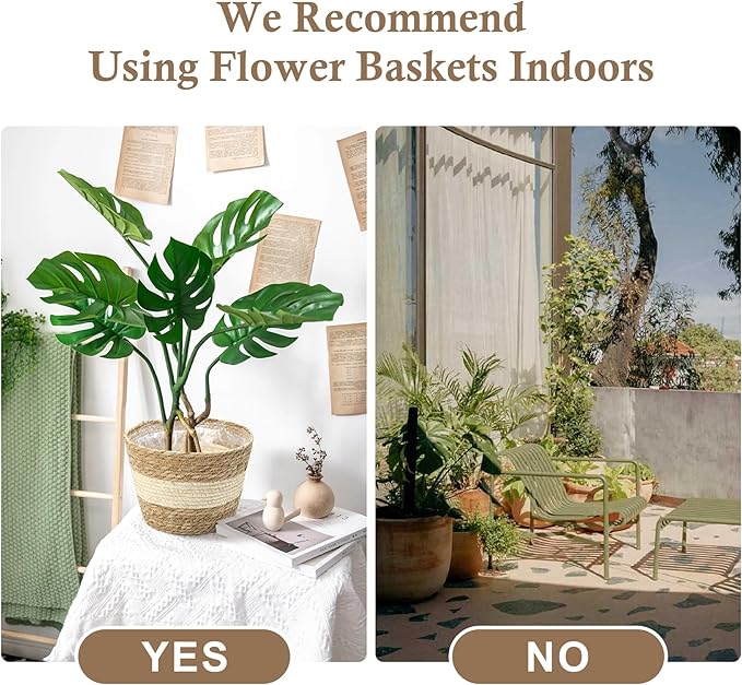 Athaliah Water Hyacinth Plant Basket Set of 3, Woven Planter Baskets with Plastic Liner, Indoor Plant Pot Covers for Potted Plants, Rustic Boho Farmhouse Home Decor