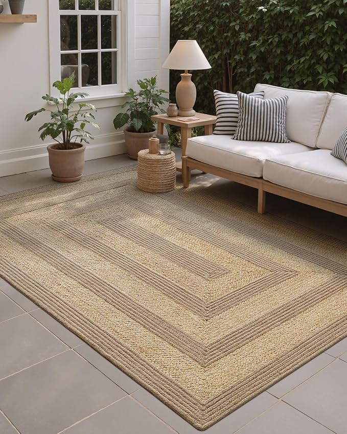 LUMI 5x8 Jute and Raffia Braided Area Rug for Living Room, Natural Woven Rugs Non Slip, Neutral Carpets No Shedding, Durable for High Traffic, Dining Room, Indoor, Outdoor, Patio