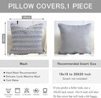18x18 Boho Pillow Cover - Chenille Tufted Decorative Throw Pillow Cover Soft Velvet Backing, Farmhouse Striped Square Accent Pillow Case for Sofa, Couch, Bedroom, Living Room, Light Grey