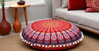 CRAFT KALA Round Mandala Boho Pillow Cover Meditation India Room Seating Poufs Cover for Living Room Yoga Room Home Décor Bedroom Balcony Garden Decoration Cotton Floor Cushion Cover 22" Maroon Mirchi
