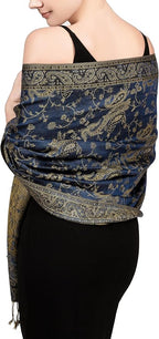 Achillea Reversible Paisley Pashmina Rave Scarf – Exotic Indian Shawls and Wraps for Evening Dresses, Festivals, All Seasons
