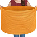 Extra Large Orange Basket, 22" X 22" X 14" Woven Cotton Rope Bins for Blankets, Baby Nursery Wicker Laundry Towel Basket, Kids Dog Toy Storage Box, Big Orange Living Room Decor Organizer