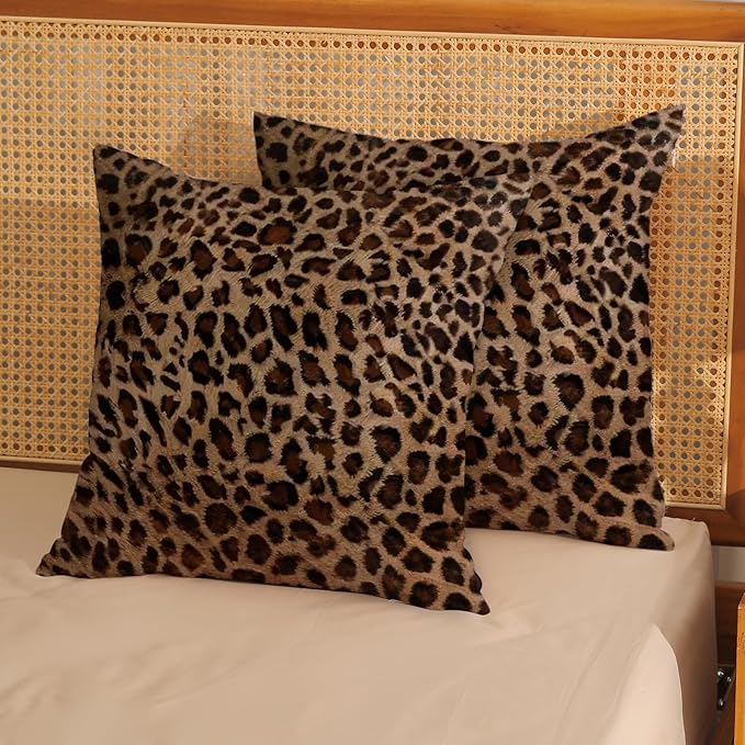 Cheetah Pillow Covers 18x18 Inch Set of 2 Leopard Brown Throw Pillows Animal Skin Print Pillow Cases Modern Decorative Pillows Outdoor Farmhouse Soft Cotton Cushion Case Decor for Couch Home