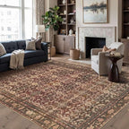 6x9 Area Rugs for Living Room Bedroom, Large Washable Christmas Rug, Vintage Oriental Boho Rug, Non Slip & Low Pile Faux Wool Thin Carpet for Indoor Dining Room, Classroom Dorm and Kids Room