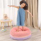Macaron Bean Bag Chair for Kids and Teens, Medium Bean Bag Sofa with Memory Foam Filling, 27.5"×27.5"×13.5", Purple and Red