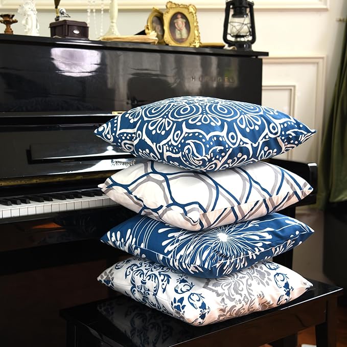 Coliuso Decorative Throw Pillow Covers 18x18 Set of 4, Blue Modern Simple Square Pillow Case Cushion Cover for Sofa Couch Farmhouse Outdoor Living Room (Blue, 18"x18")