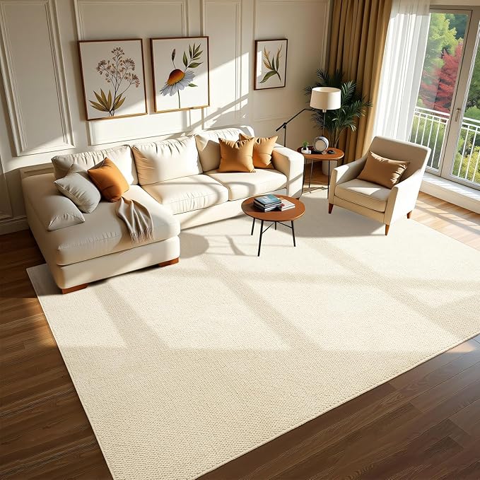 Softlife 4x6 Faux Jute Area Rug, Washable Rugs for Entryway Modern Farmhouse Non-Slip Accent Rug Floor Carpet for Dining Room Living Room Bedroom Kitchen Entryway, Cream Beige