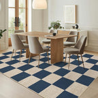 GarveeHome Easy Jute Area Rugs 6x9 for Living Room Non-Slip Backing Checkered Rugs Machine Washable Modern Indoor Outdoor Carpets for Dining Room Nursery Patio Bedroom Backyard Camping Navy Blue
