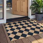 Lahome Colette Checkered Easy Jute Kitchen Rug, 2x3 Front Door Mat Non Slip Washable Neutral Area Rug, Farmhouse Diamond Non Shedding Low Pile Floor Carpet for Entryway Porch Doorway