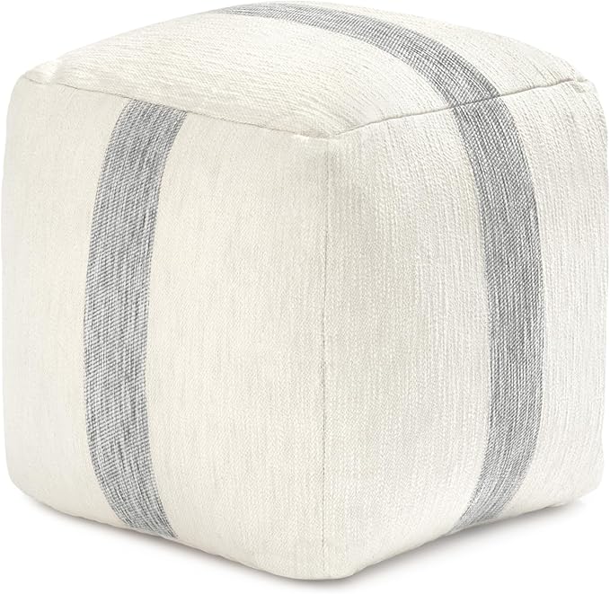 Anji Mountain Pouf Ottoman Foot Rest, Handmade Ottoman Pouf, Comfortable Foot Stool, Decorative Floor Seating for Living Room Decor, Bedroom & Home Décor Accent - Ash Stripe