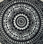 INDIAN CRAFT CASTLE 24" Black Silver Mandala Barmeri Large Floor Pillow Cover Cushion Meditation Seating Ottoman Throw Cover Hippie Decorative Zipped Bohemian Pouf Ottoman Pom Pom Cases 24" Round
