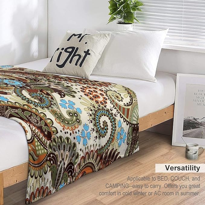 Vintage Bohemian Throw Blanket Indian Mandala Colorful Pattern Blanket for Sofa Bed Couch Chair Or Dorm 50"x60"