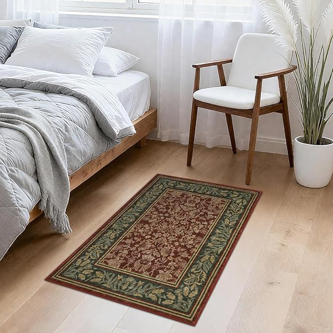 GarveeHome Christmas Rug 2x3 Boho Vintage Rugs Non Slip Front Door Rug for Entryway, Washable Indoor Kitchen Rugs Low-Pile Stain Resistance Small Door Mat Holiday Decor for Bedroom Red
