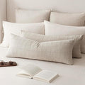 Foindtower Set of 2 Decorative Linen Check Throw Pillow Covers Neutral Farmhouse Vintage Cushion Covers Cozy Modern Coastal Boho Home Decor for Sofa Chair Couch Bed Living Room,14×36 Inch,Light Grey