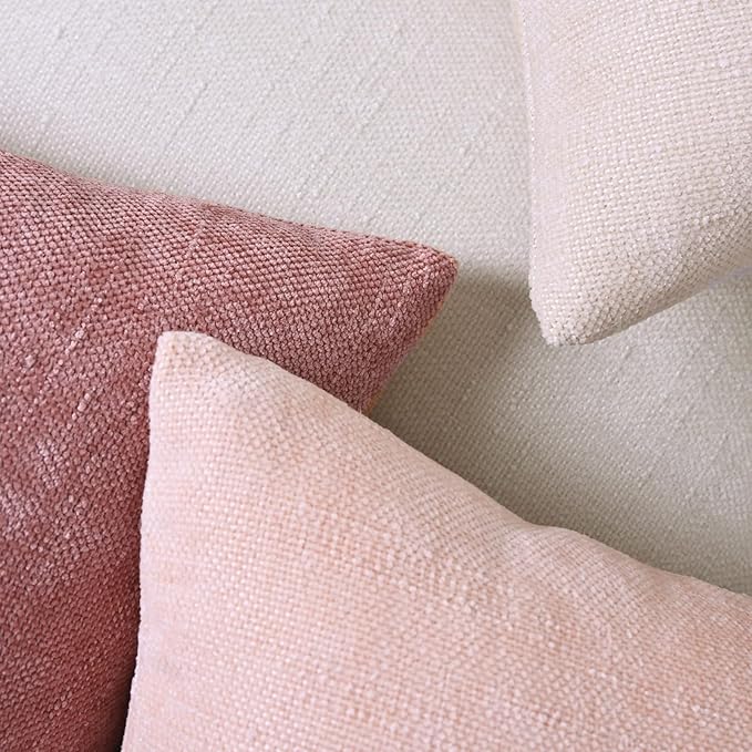 Set of 4 Soft Textured Decorative Throw Pillow Covers 18x18 Inch Cozy Farmhouse Cushion Cover Square Accent Pillow Cases for Bed Couch Sofa Living Room, Plum Pink
