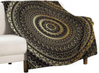 Black Gold Mandala Throw Blanket Boho Indian Hippie Vintage Abstract Bohemian Flower Blanket for Sofa Bed Couch Chair Or Dorm 70"x80"