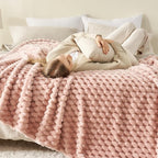 NEWCOSPLAY Super Soft Queen Blanket Pink Premium Silky Flannel Fleece 3D Clouds Stylish Jacquard Lightweight Bed Blanket All Season Use 350GSM (Pink, Queen(90"x90"))