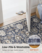AMADA HOMEFURNISHING 2'6"x8' Washable Area Rug, Low-Profile Entryway Rug with Non-Slip Backing & Durable Edge Binding, Vintage Rug Pattern, Small Rugs for Entryway, Kitchen & Living Room
