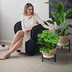Set of 4 Wicker Rattan Plant Basket Display Stand Indoor Outdoor, Boho Tall Flower Woven Planter Pot Holders with Adjustable Metal Shelf (Brown & White)