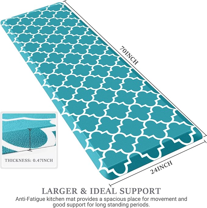 WISELIFE Anti Fatigue Floor Mat - 4/5 Inch Thick Kitchen Mat Non Slip Waterproof Heavy Duty Ergonomic Comfort Mat Durable for Home, Office, Sink, Laundry,(24" x 70", Green)